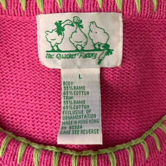 Vintage Quacker Factory Flamingo Sweater L Pink Beaded Short Sleeve Tunic - Picture 7 of 7